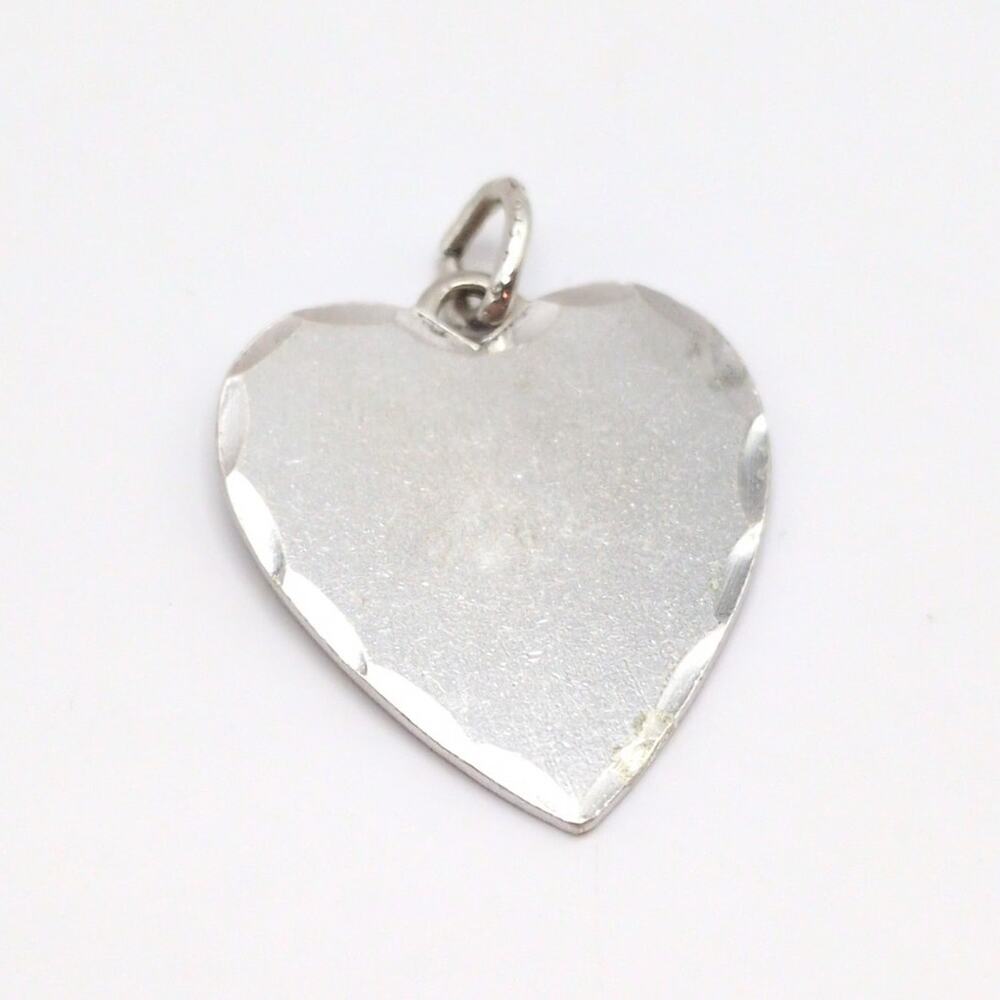 Vintage Sterling Silver 925 Heart Shaped Textured Edge Etched Charm Pendant